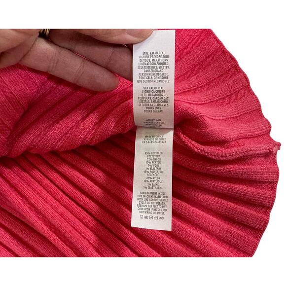 Aerie Womens Pink Ribbed Pleated Mini Skirt Size Large Y2K Preppy Knit - Picture 8 of 9